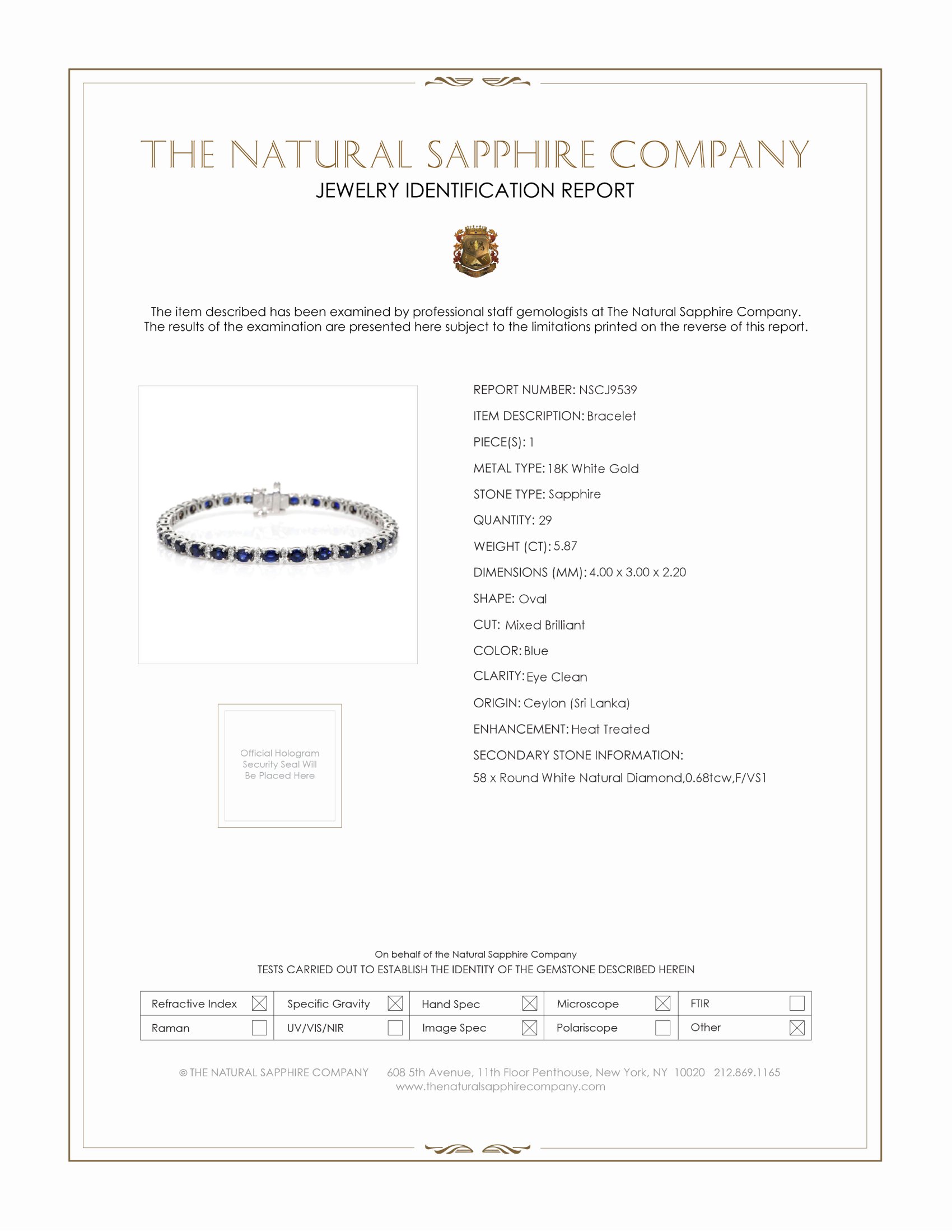 5.87 Ct.Tw. Blue Sapphire and Natural Diamond Tennis/Line Bracelet, 18K White Gold