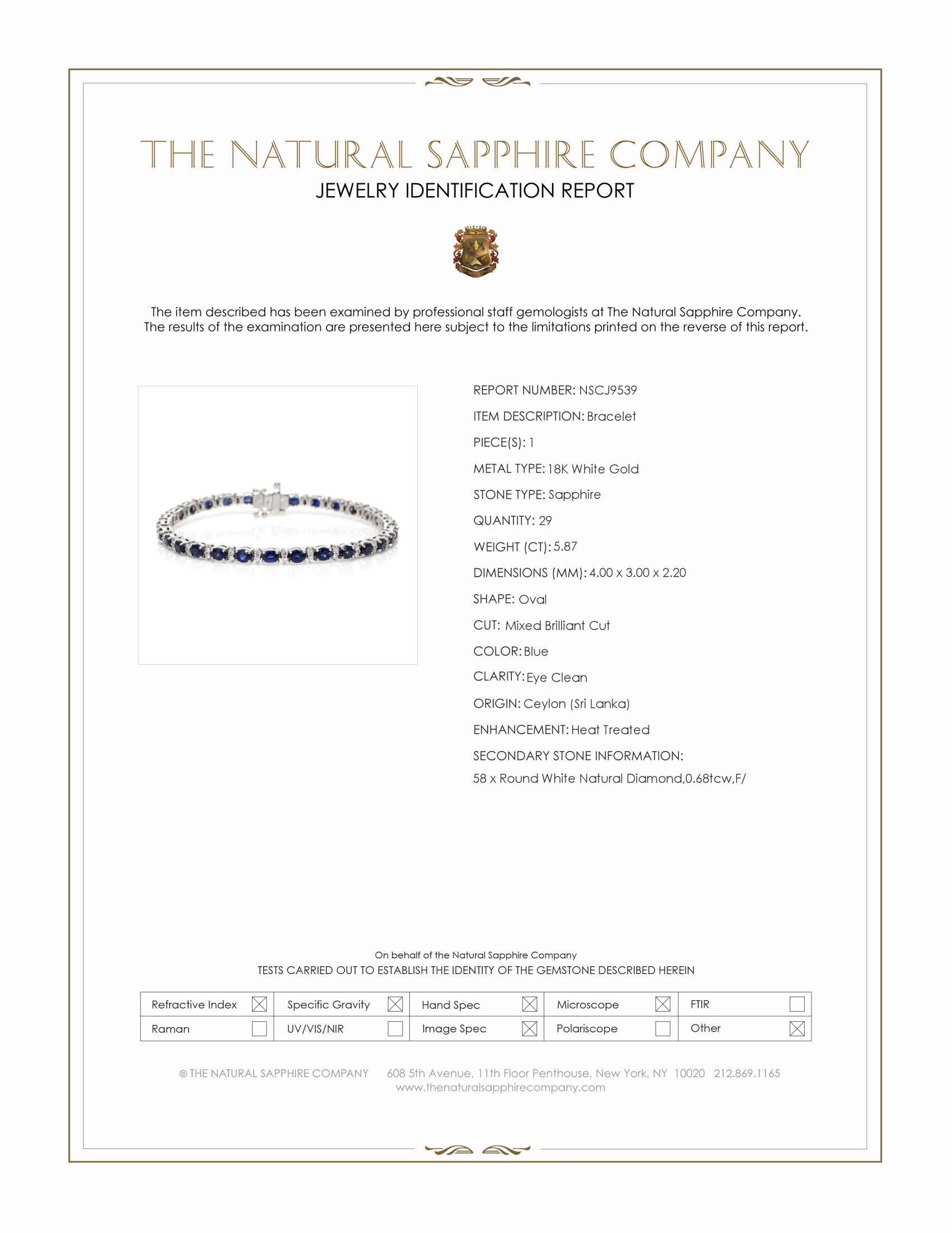 5.87 Ct.Tw. Blue Sapphire and Natural Diamond Tennis/Line Bracelet, 18K White Gold