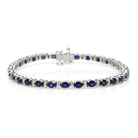 5.87 Ct.Tw. Blue Sapphire and Natural Diamond Tennis/Line Bracelet, 18K White Gold Video