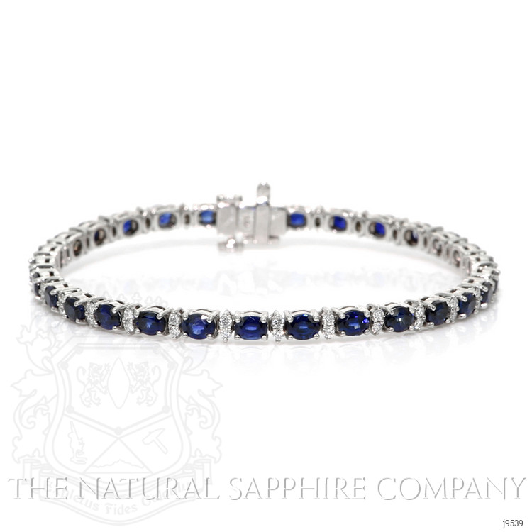 5.87 Ct.Tw. Blue Sapphire and Natural Diamond Tennis/Line Bracelet, 18K White Gold