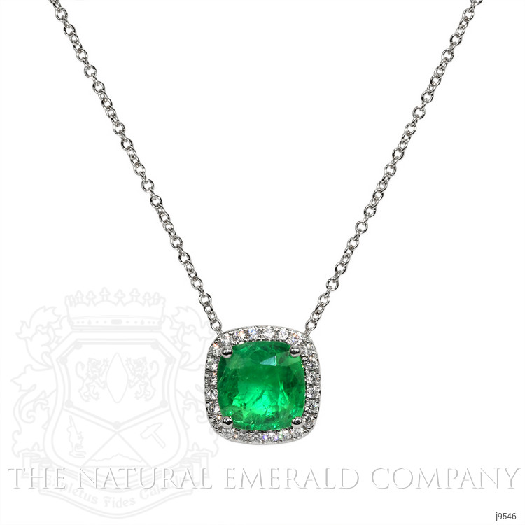 4.34 Ct. Emerald Natural Diamond Pave Necklace, 18K White Gold