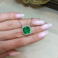 4.34 Ct. Emerald Natural Diamond Pave Necklace, 18K White Gold Life Style