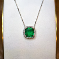 4.34 Ct. Emerald Natural Diamond Pave Necklace, 18K White Gold Life Style