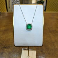 4.34 Ct. Emerald Natural Diamond Pave Necklace, 18K White Gold Life Style