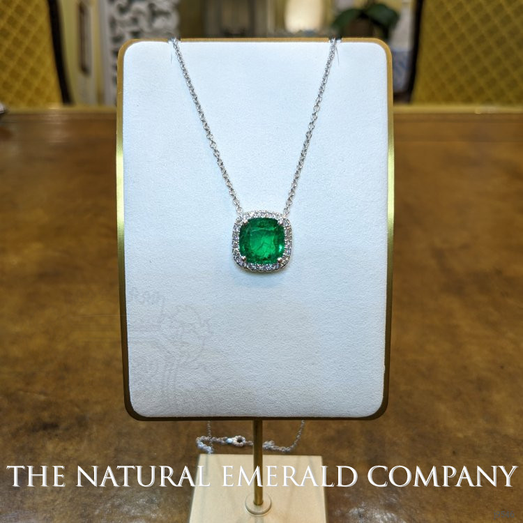 4.34 Ct. Emerald Natural Diamond Pave Necklace, 18K White Gold