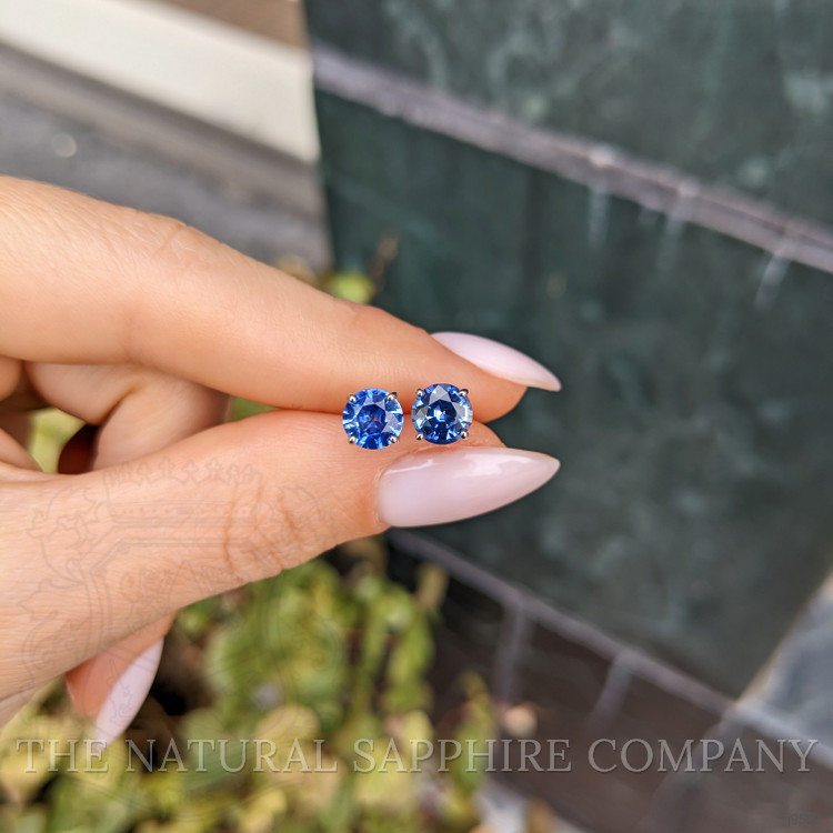 2.00 Ct.Tw. Blue Sapphire Studs Earrings, 14K White Gold