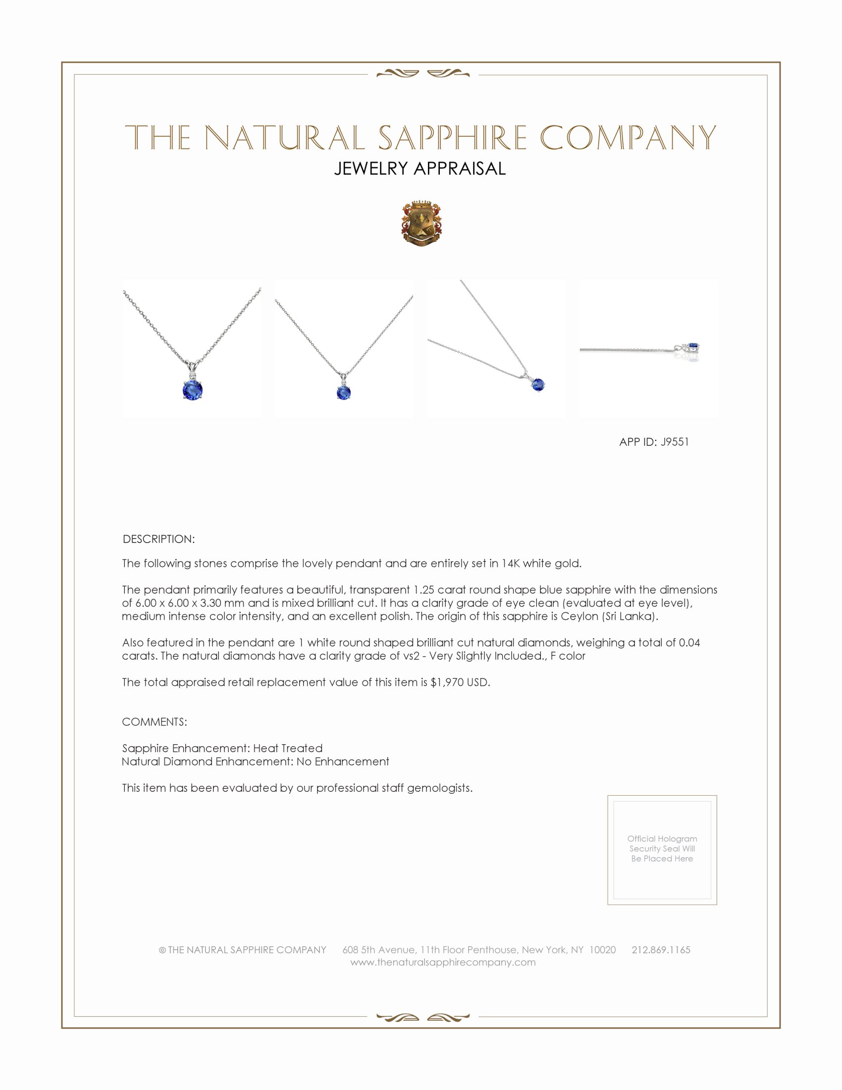 1.25 Ct. Blue Sapphire and Natural Diamond Accent Stones Pendant, 14K White Gold