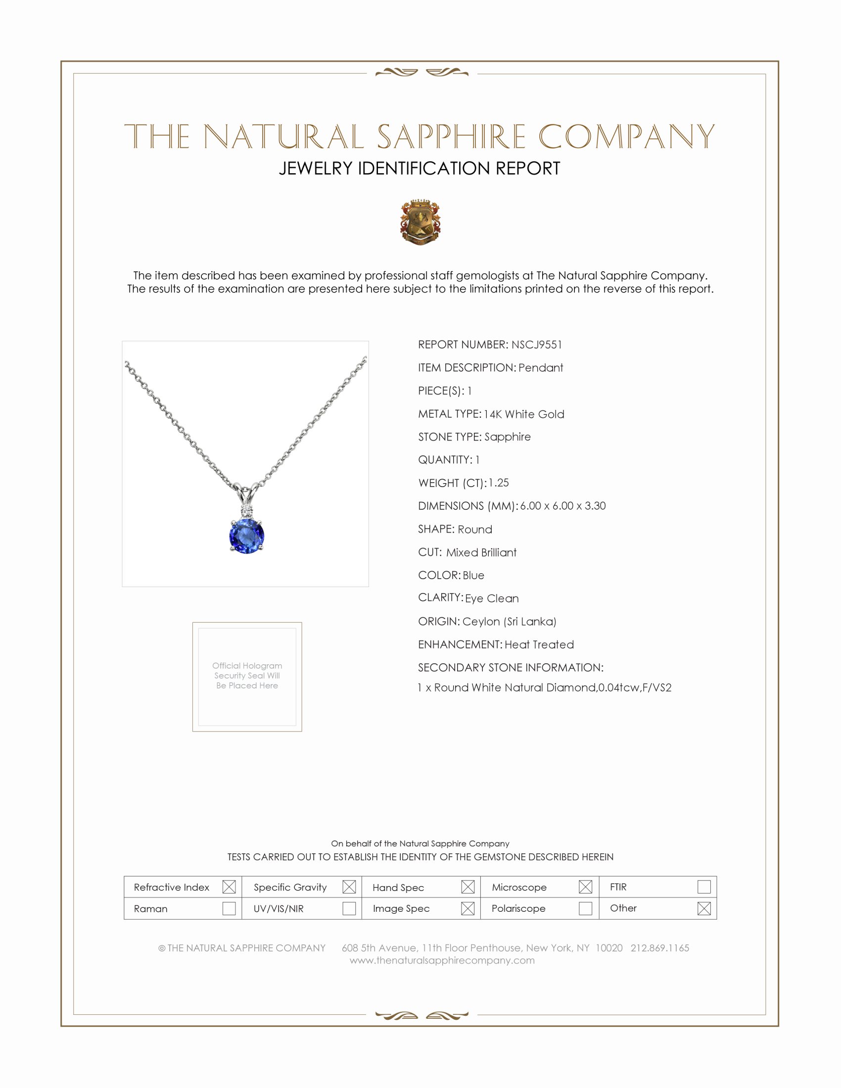 1.25 Ct. Blue Sapphire and Natural Diamond Accent Stones Pendant, 14K White Gold