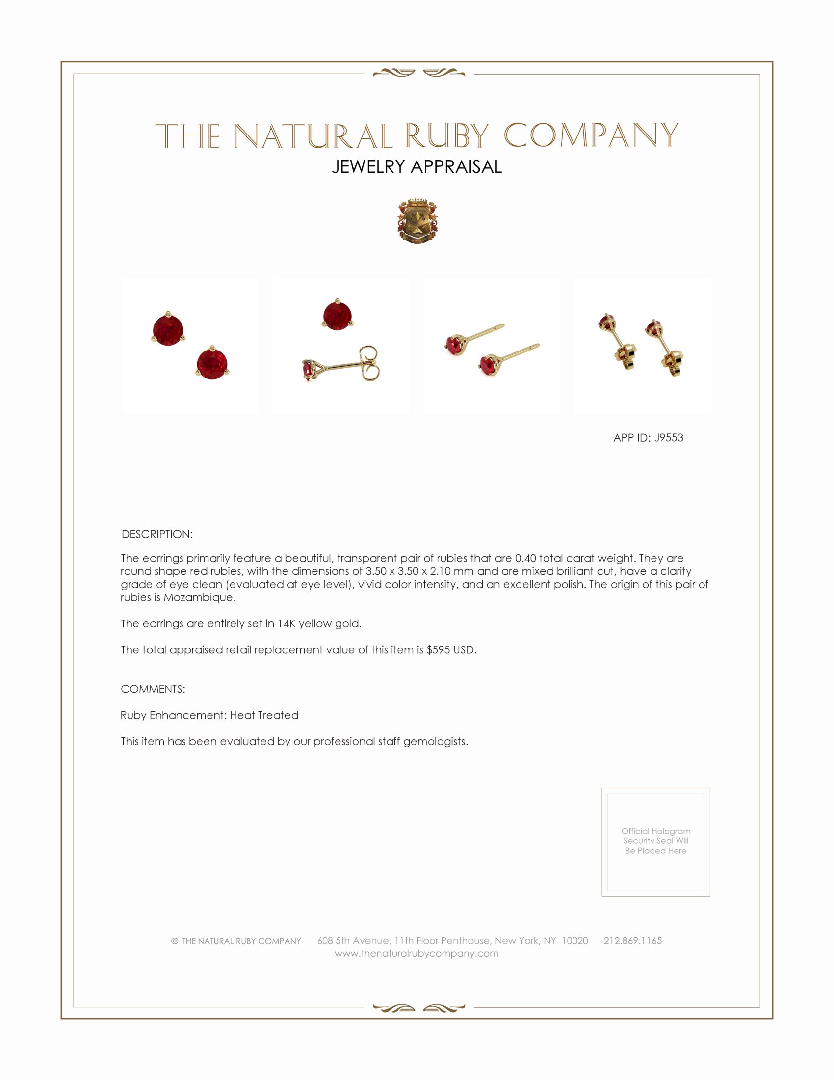 0.40 Ct.Tw. Ruby Studs Earrings, 14K Yellow Gold