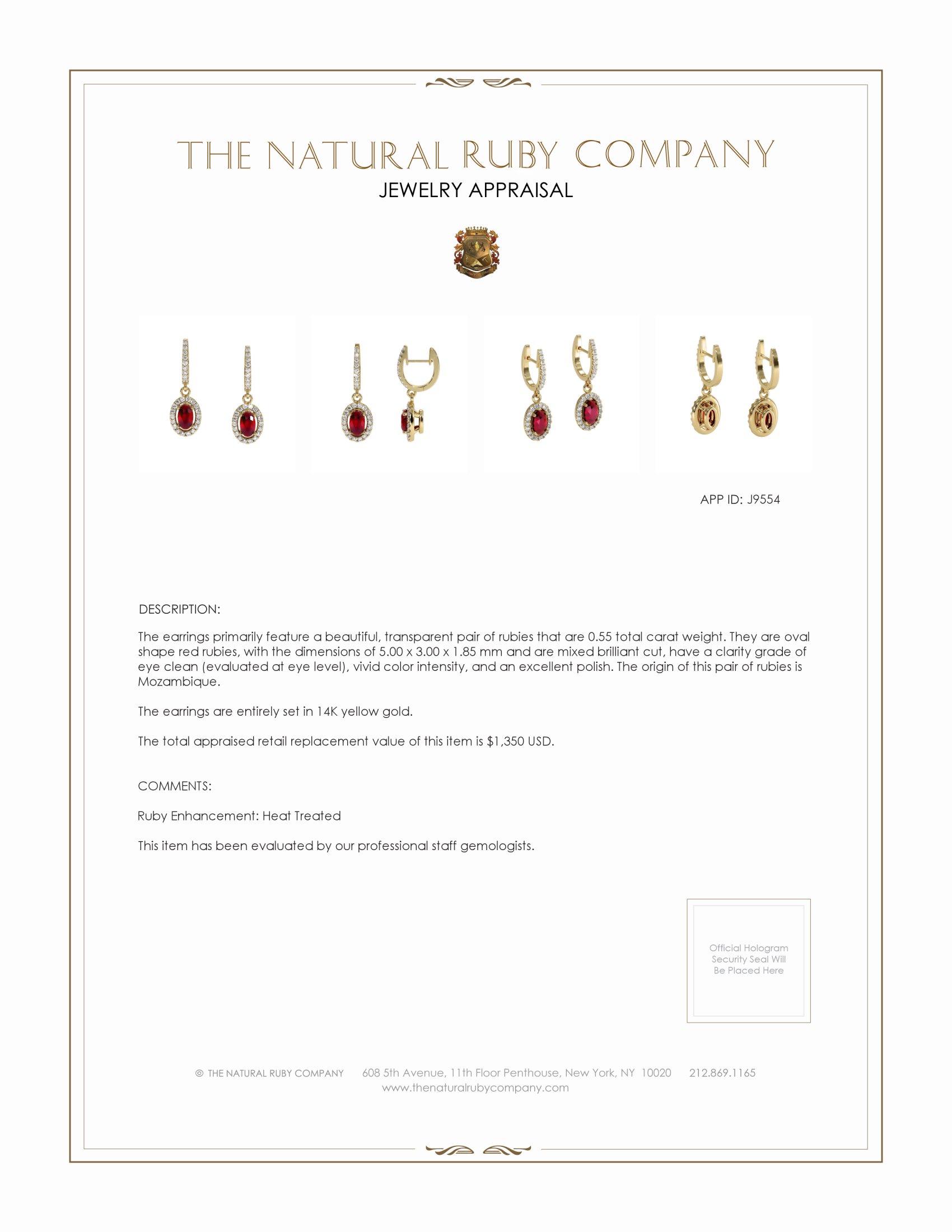 0.55 Ct.Tw. Ruby and Natural Diamond Pave Earrings, 14K Yellow Gold