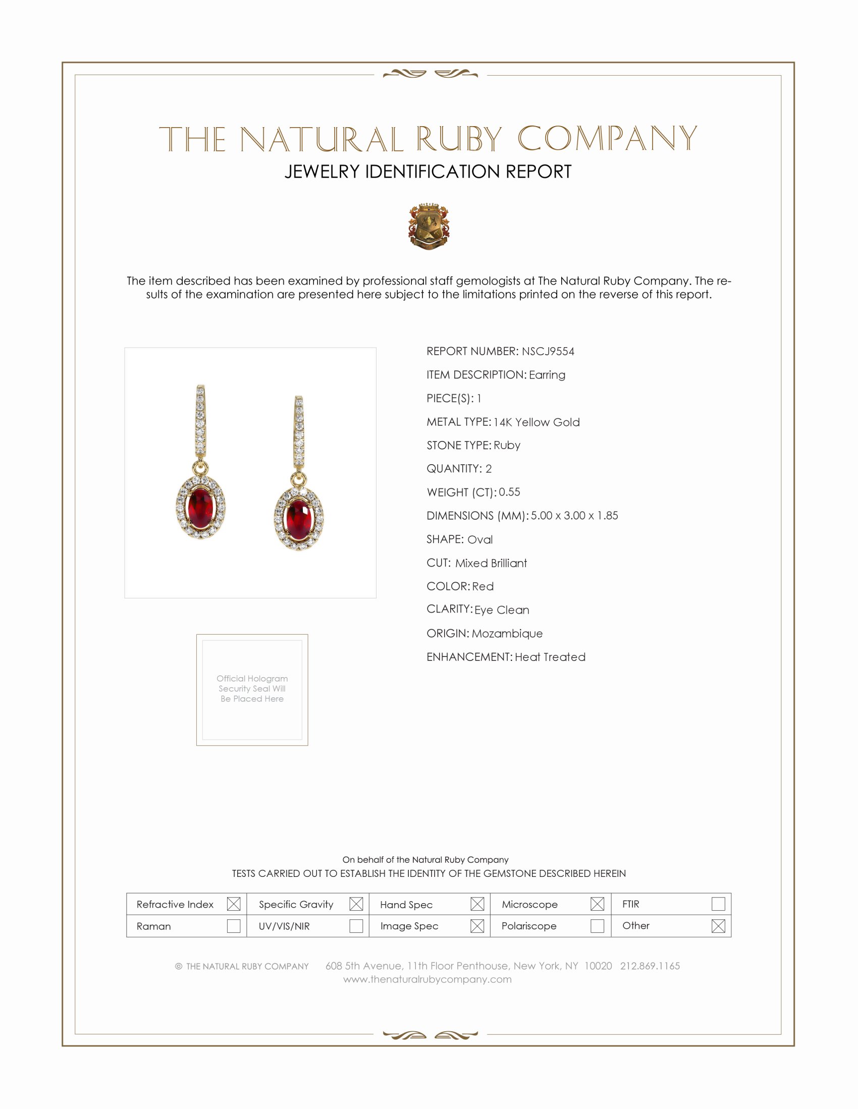 0.55 Ct.Tw. Ruby and Natural Diamond Pave Earrings, 14K Yellow Gold