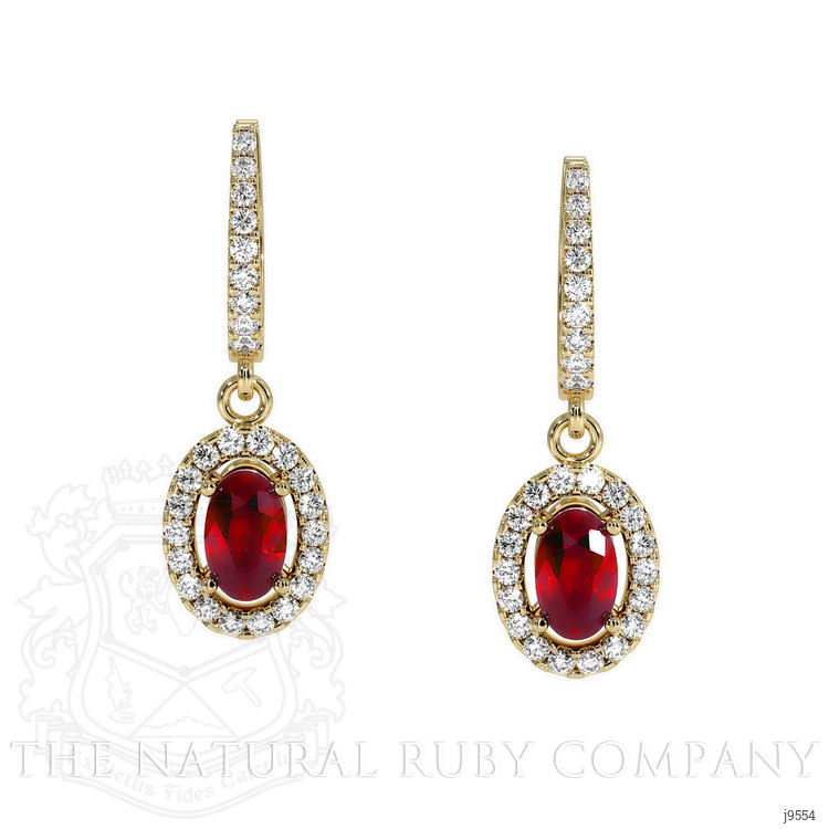 0.55 Ct.Tw. Ruby Natural Diamond Pave Earrings, 14K Yellow Gold