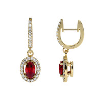 0.55 Ct.Tw. Ruby Natural Diamond Pave Earrings, 14K Yellow Gold Image