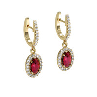 0.55 Ct.Tw. Ruby Natural Diamond Pave Earrings, 14K Yellow Gold Image