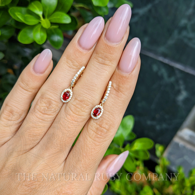 0.55 Ct.Tw. Ruby and Natural Diamond Pave Earrings, 14K Yellow Gold