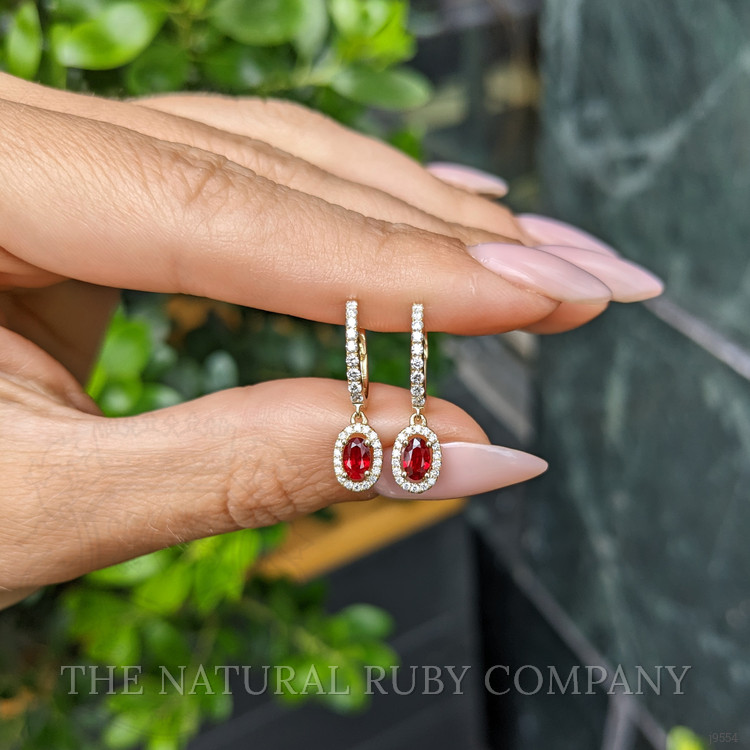 0.55 Ct.Tw. Ruby and Natural Diamond Pave Earrings, 14K Yellow Gold