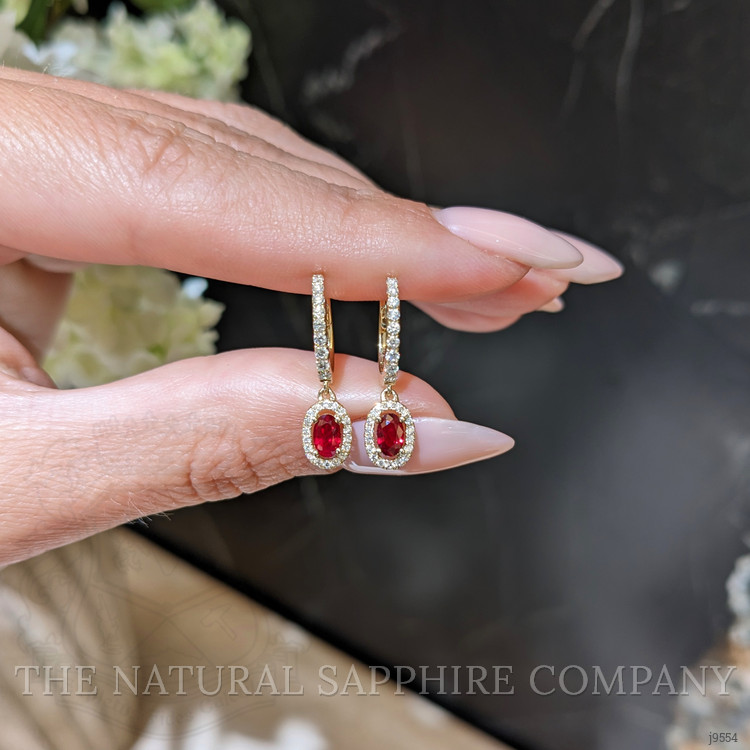 0.55 Ct.Tw. Ruby and Natural Diamond Pave Earrings, 14K Yellow Gold