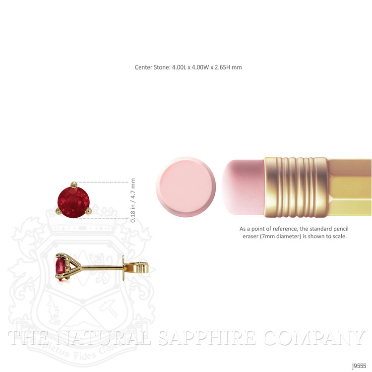 0.65 Ct.Tw. Ruby Studs Earrings, 14K Yellow Gold