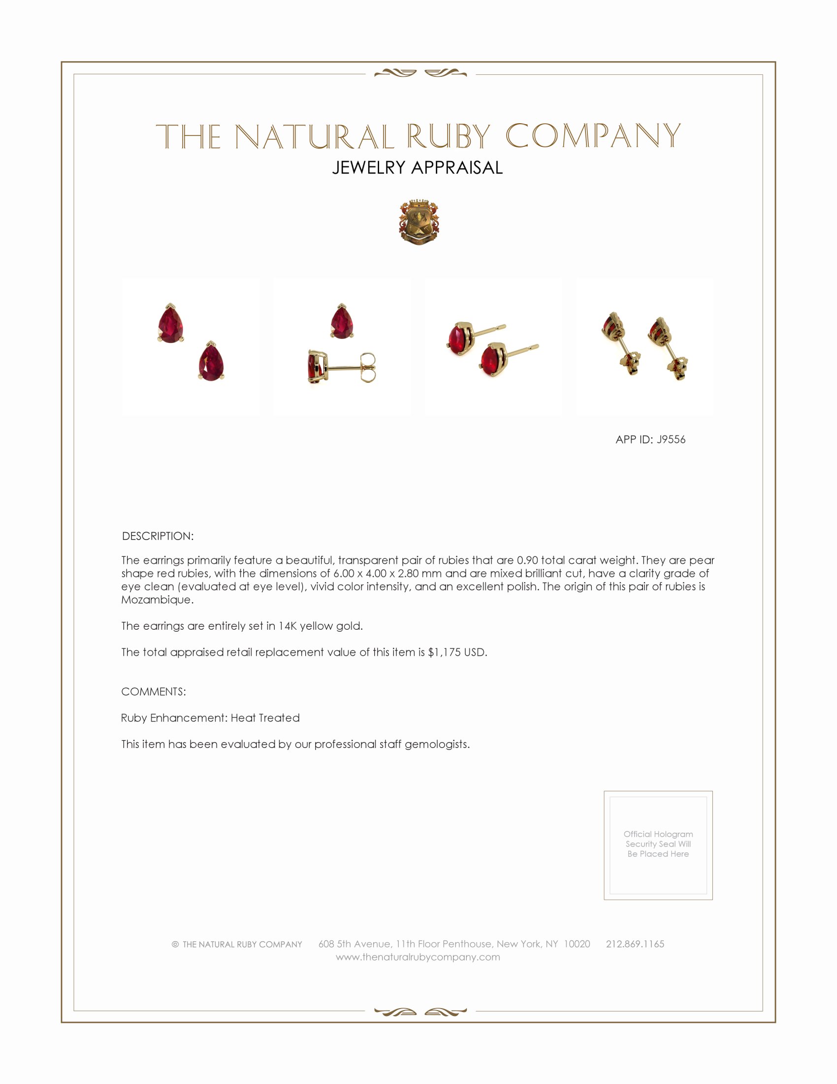 0.90 Ct.Tw. Ruby Studs Earrings, 14K Yellow Gold