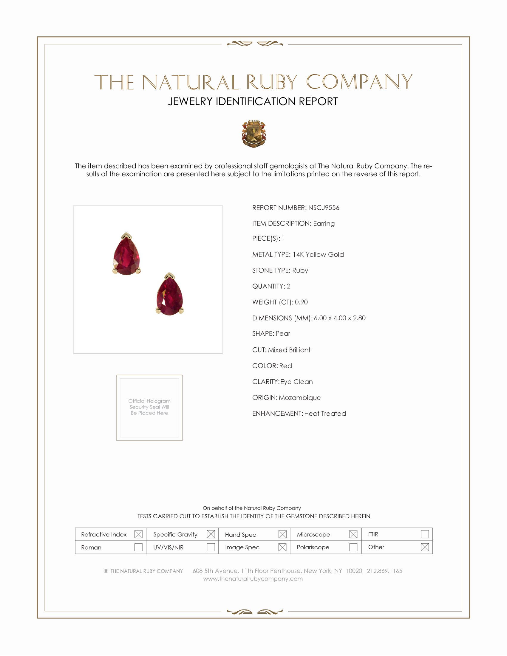 0.90 Ct.Tw. Ruby Studs Earrings, 14K Yellow Gold