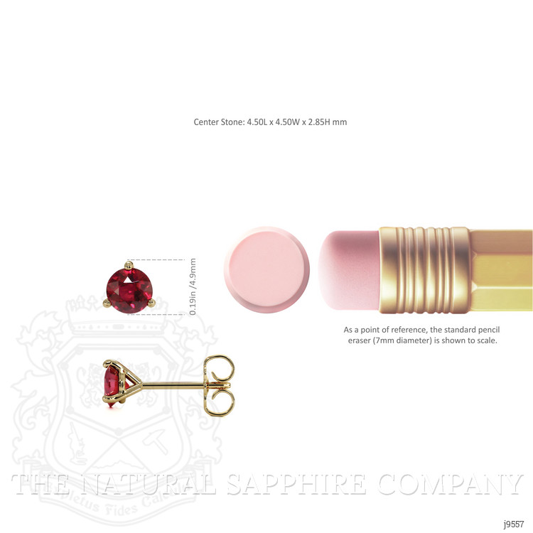 0.95 Ct.Tw. Ruby Studs Earrings, 14K Yellow Gold