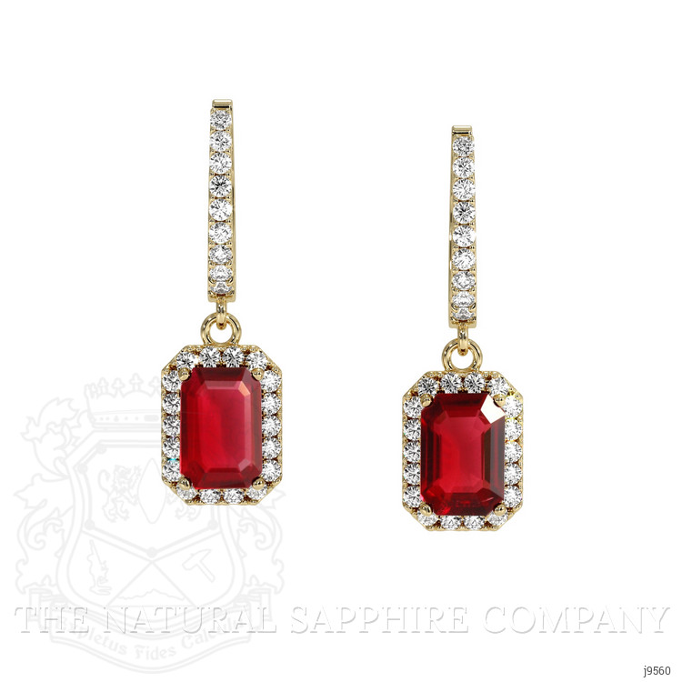 1.15 Ct.Tw. Ruby Natural Diamond Halo Earrings, 14K Yellow Gold