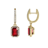 1.15 Ct.Tw. Ruby Natural Diamond Halo Earrings, 14K Yellow Gold Image