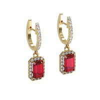 1.15 Ct.Tw. Ruby Natural Diamond Halo Earrings, 14K Yellow Gold Image