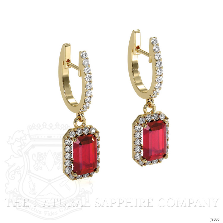 1.15 Ct.Tw. Ruby Natural Diamond Halo Earrings, 14K Yellow Gold