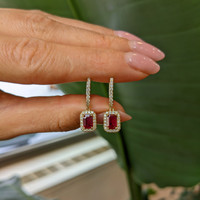 1.15&nbsp;Ct.Tw.Total Carat Weight Ruby and Natural Diamond Halo Earrings, 14K Yellow Gold Life Style