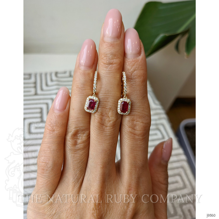 1.15 Ct.Tw. Ruby and Natural Diamond Halo Earrings, 14K Yellow Gold