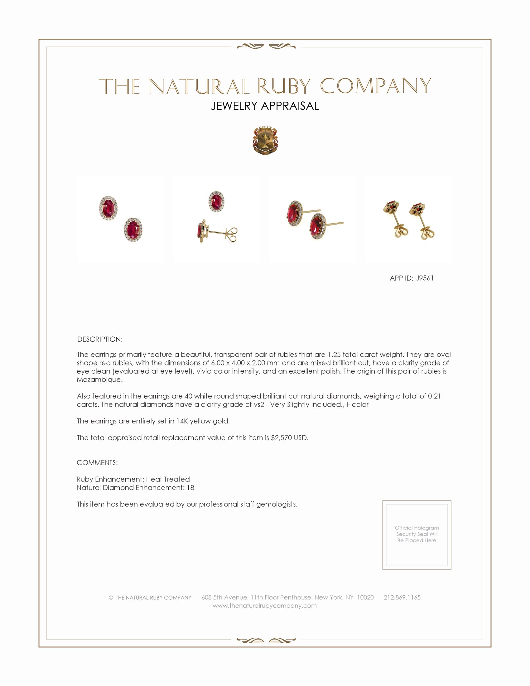 1.25 Ct.Tw. Ruby Natural Diamond Pave Earrings, 14K Yellow Gold