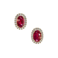 1.25 Ct.Tw. Ruby Natural Diamond Pave Earrings, 14K Yellow Gold Video