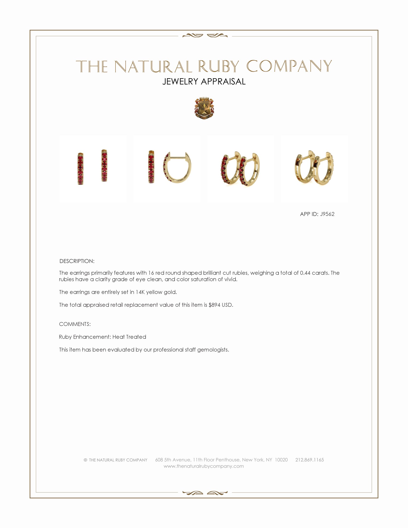 0.44 Ct.Tw. Ruby Hoops Earrings, 14K Yellow Gold