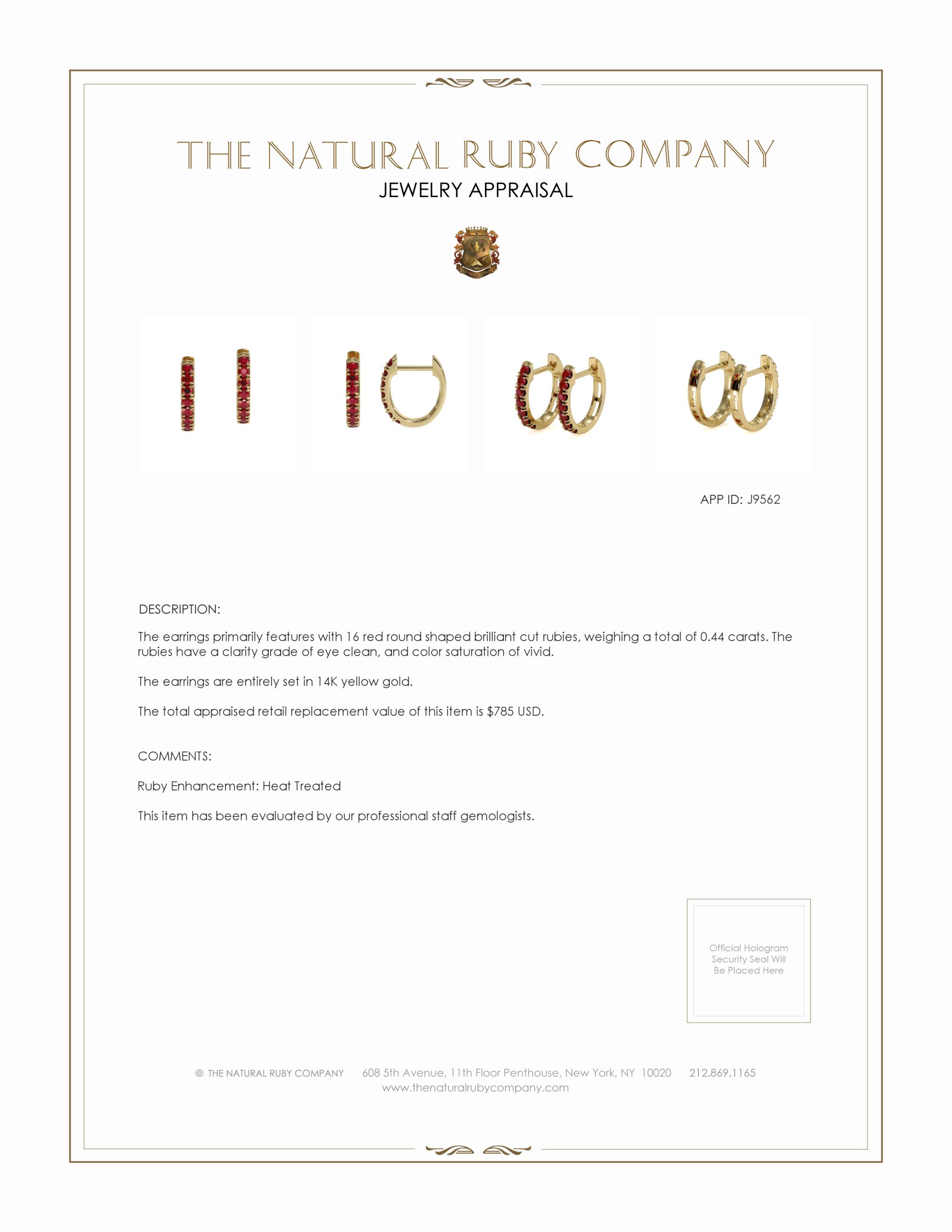 0.44 Ct.Tw. Ruby Hoops Earrings, 14K Yellow Gold