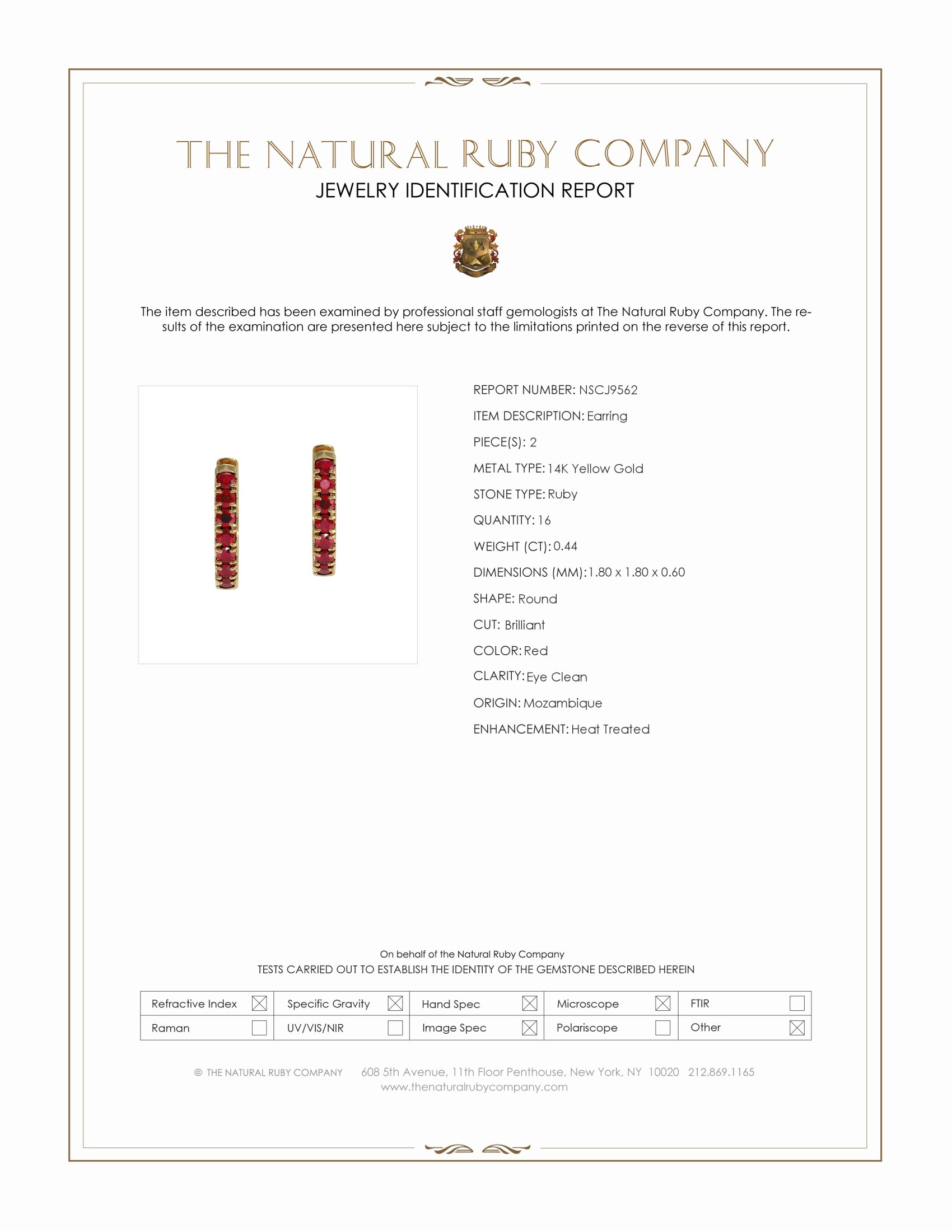 0.44 Ct.Tw. Ruby Hoops Earrings, 14K Yellow Gold