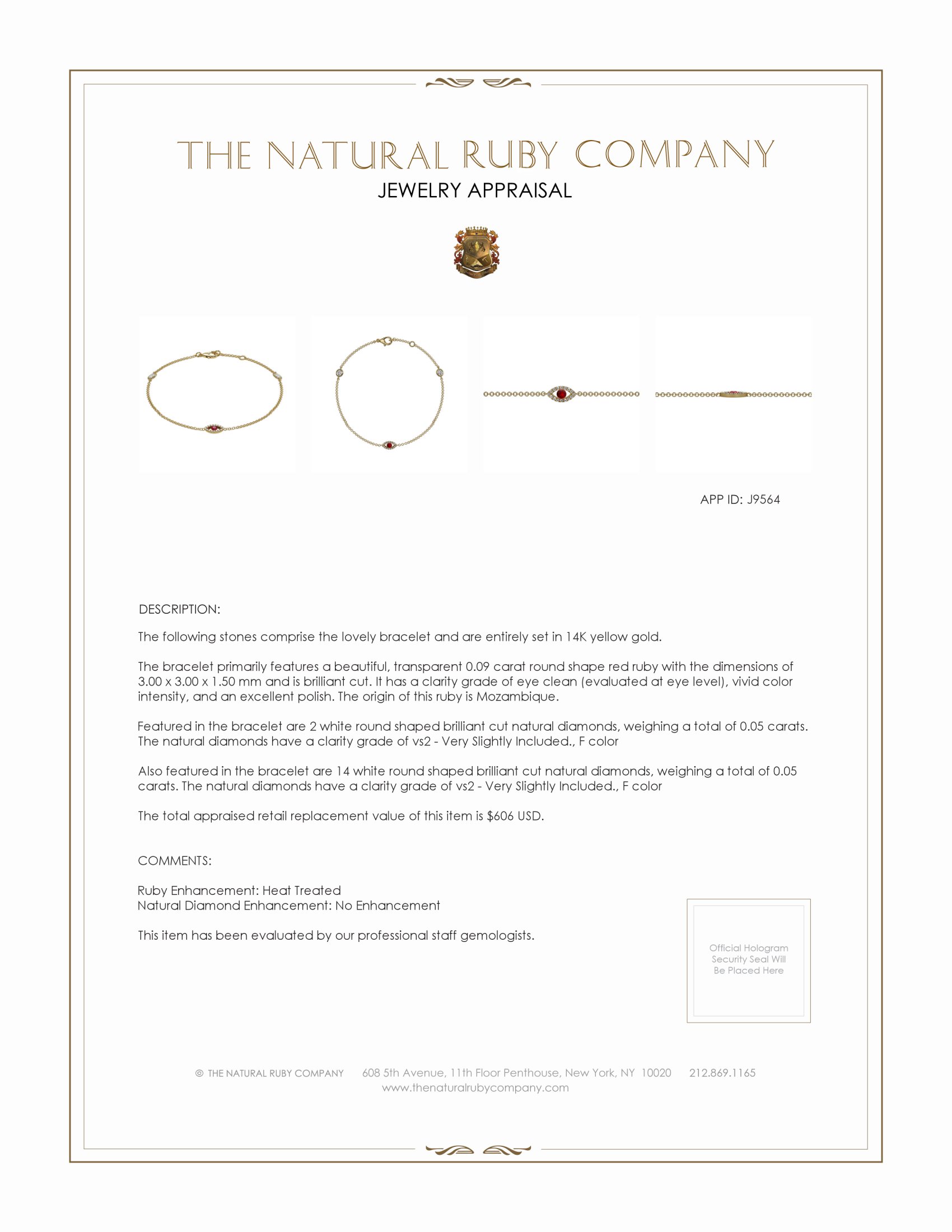 0.09 Ct.Tw. Ruby and Natural Diamond Pave Bracelet, 14K Yellow Gold