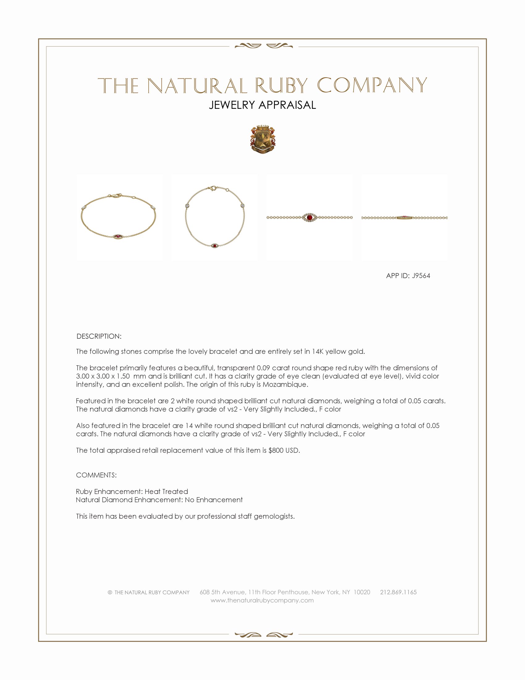 0.09 Ct.Tw. Ruby and Natural Diamond Pave Bracelet, 14K Yellow Gold