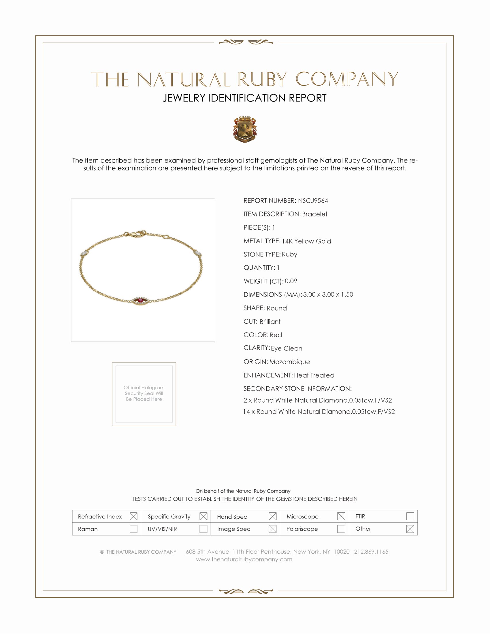 0.09 Ct.Tw. Ruby and Natural Diamond Pave Bracelet, 14K Yellow Gold