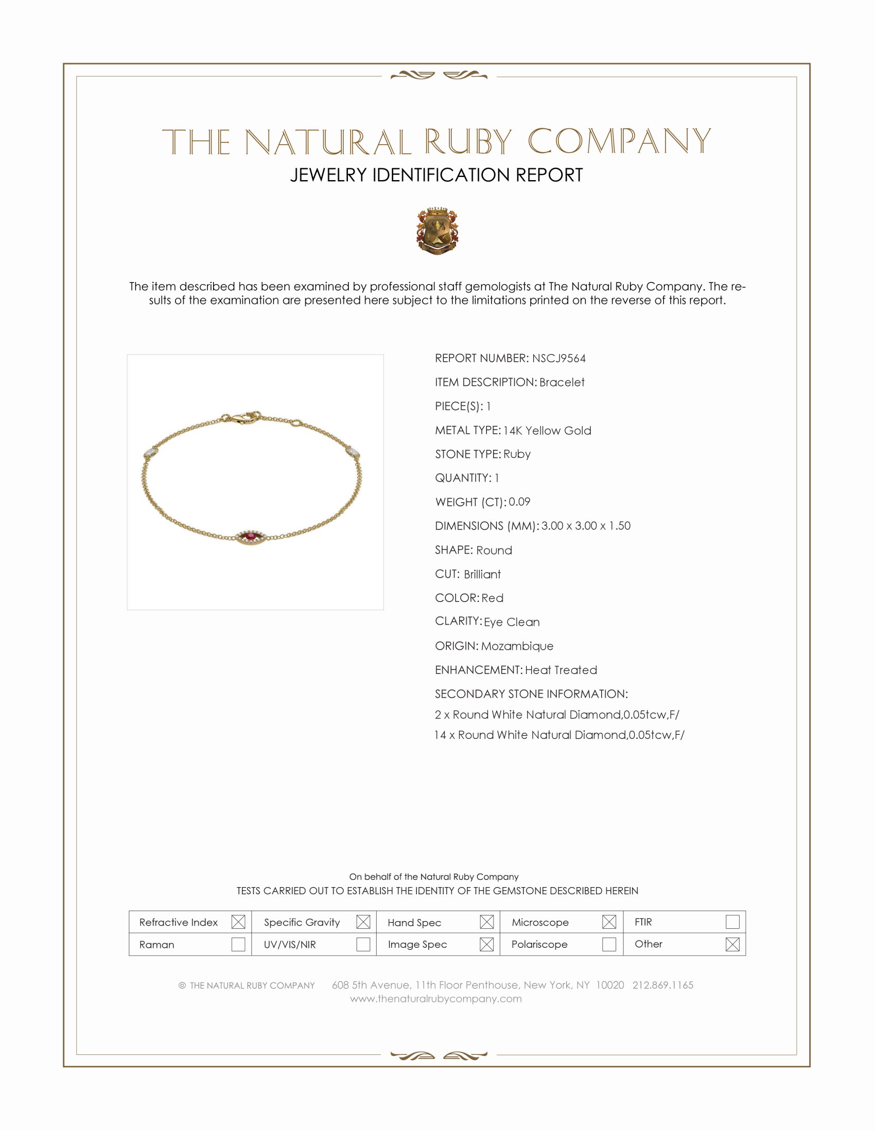 0.09 Ct.Tw. Ruby and Natural Diamond Pave Bracelet, 14K Yellow Gold