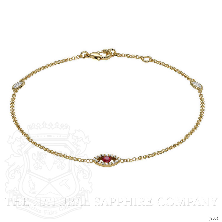 0.09 Ct.Tw. Ruby Natural Diamond Pave Bracelet, 14K Yellow Gold