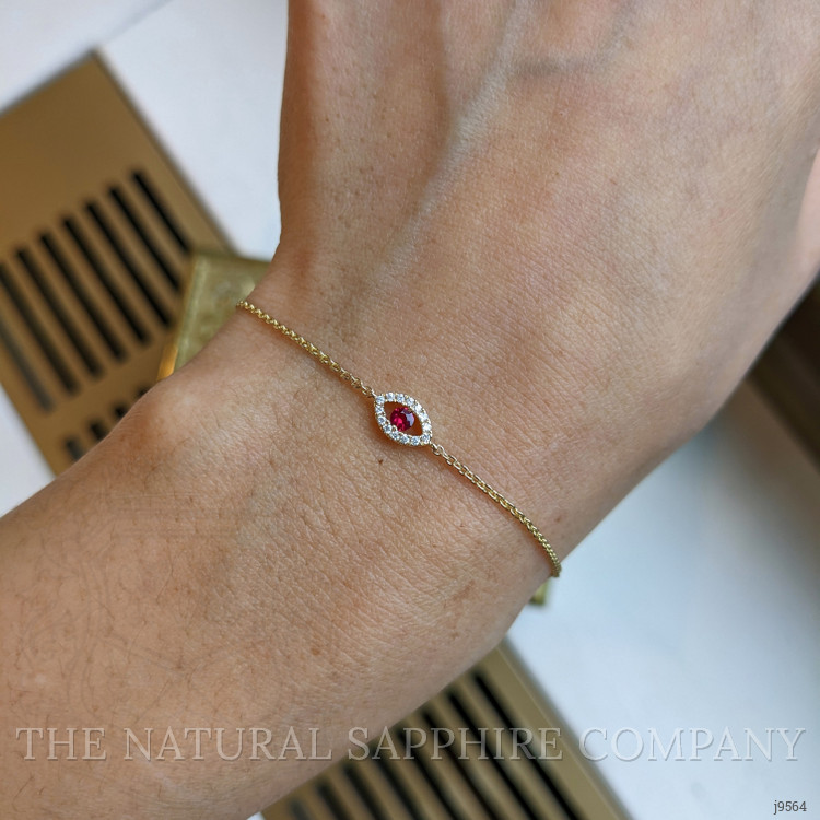 0.09 Ct.Tw. Ruby and Natural Diamond Pave Bracelet, 14K Yellow Gold