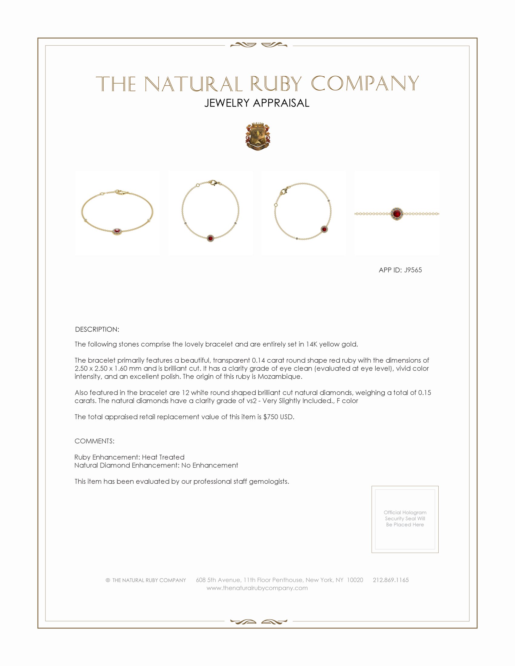 0.14 Ct.Tw. Ruby Natural Diamond Pave Bracelet, 14K Yellow Gold
