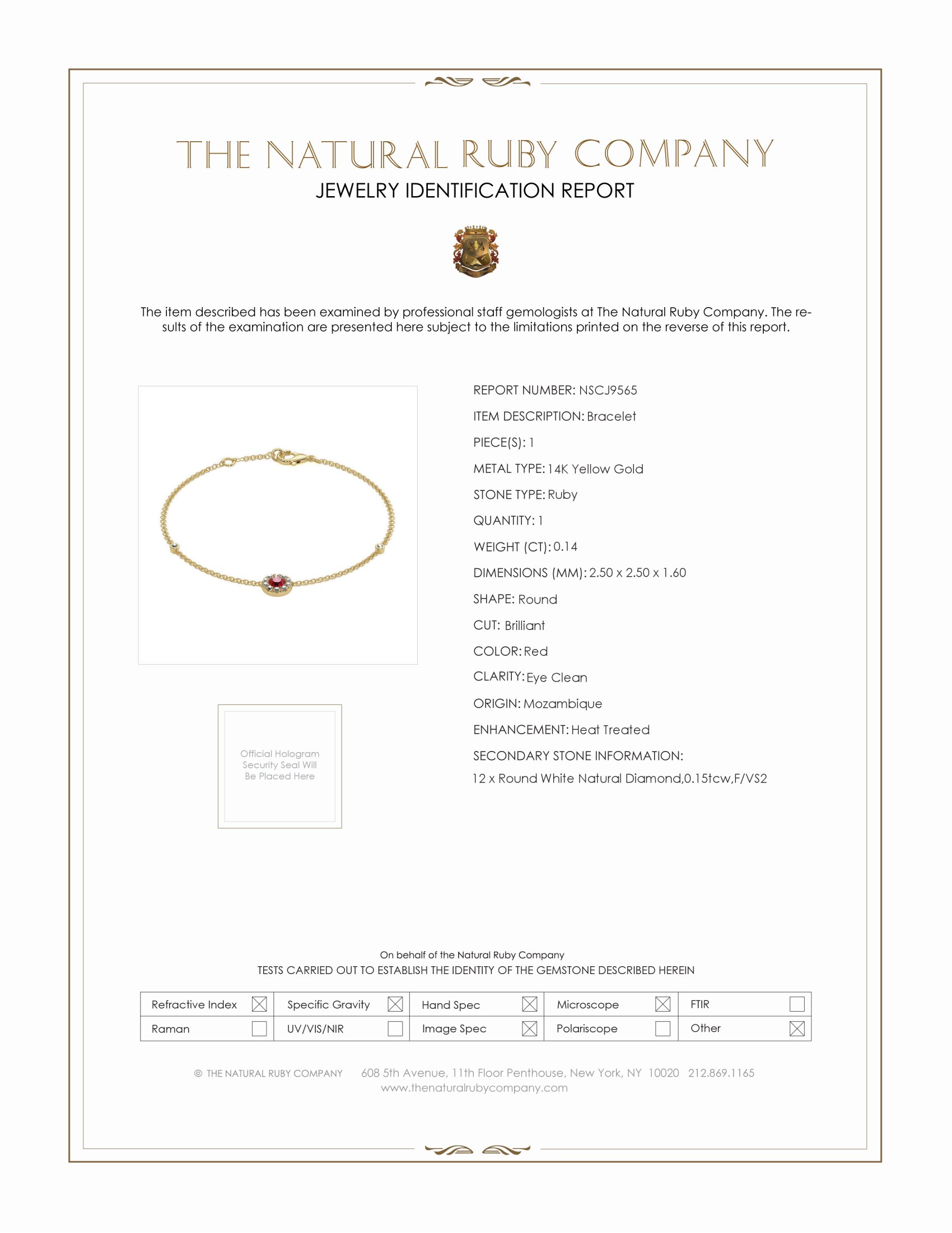 0.14 Ct.Tw. Ruby Natural Diamond Pave Bracelet, 14K Yellow Gold