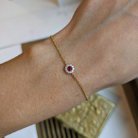 0.14&nbsp;Ct.Tw.Total Carat Weight Ruby and Natural Diamond Pave Bracelet, 14K Yellow Gold Life Style