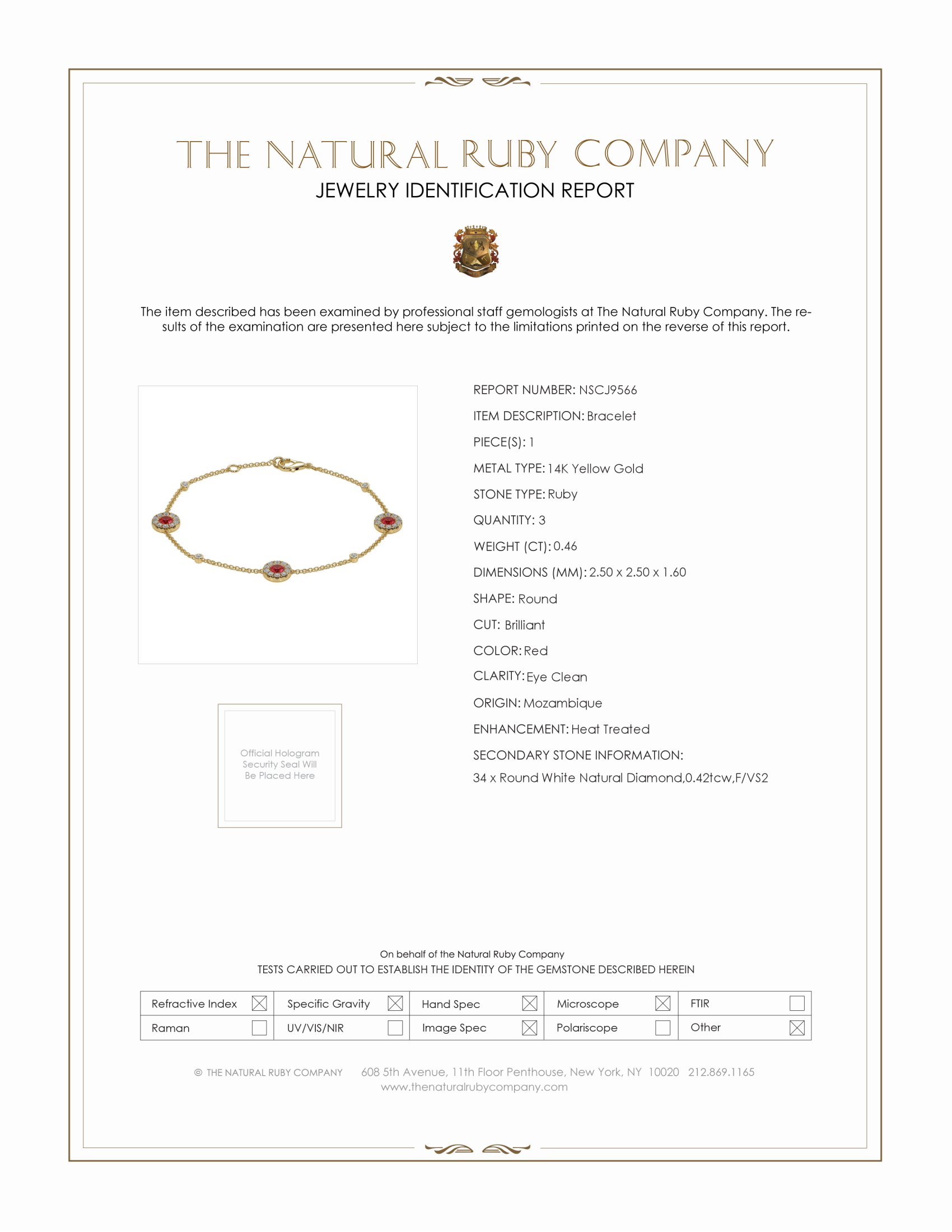 0.46 Ct.Tw. Ruby Natural Diamond Pave Bracelet, 14K Yellow Gold