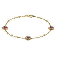 0.46 Ct.Tw. Ruby Natural Diamond Pave Bracelet, 14K Yellow Gold Video