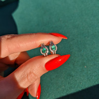 0.30 Ct.Tw.Total Carat Weight Emerald and Diamond Earrings - 18K White Gold Image