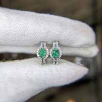 0.30 Ct.Tw.Total Carat Weight Emerald and Diamond Earrings - 18K White Gold Image