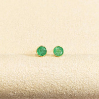 0.73 Ct.Tw. Emerald Studs Earrings, 18K Yellow Gold Video